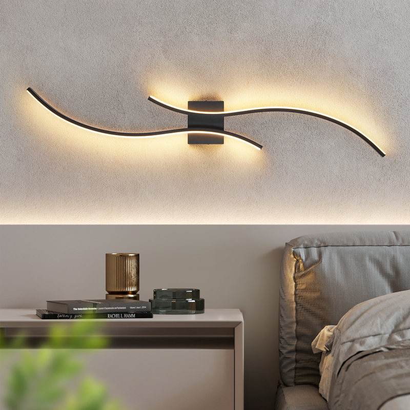 NETTLIFE LED-vägglampa för inomhusbruk - 14 W halllampa 100 cm svart trapplampa modern vågmönster 3000K