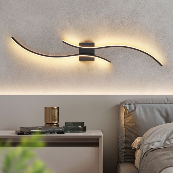 NETTLIFE LED-vägglampa för inomhusbruk - 14 W halllampa 100 cm svart trapplampa modern vågmönster 3000K
