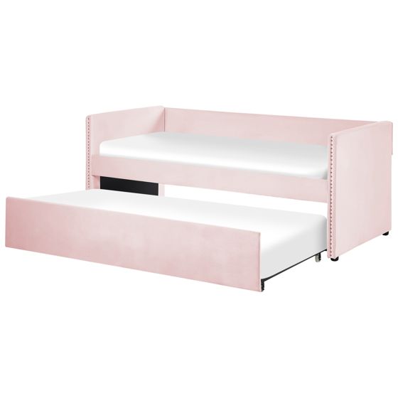 Utdragbar säng Sammet TROYES 90 x 200 cm Pastellrosa