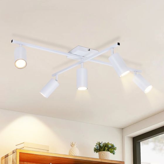 NETTLIFE - taklampa vit LED - takspotlight GU10 5 lågor modernt vardagsrum 330° roterbar industriell stil