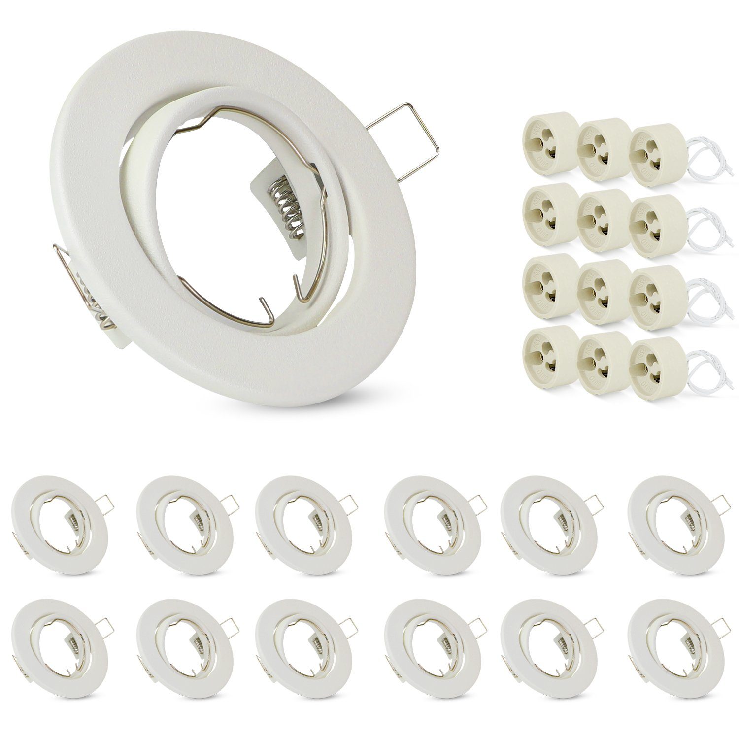 NETTLIFE - set med 12 GU10-spotlights, vita, infälld kropp, 230 V, 50 mm, metallsockel, 30°, justerbar för LED - halogen