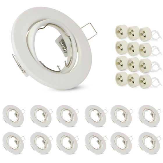 NETTLIFE - set med 12 GU10-spotlights, vita, infälld kropp, 230 V, 50 mm, metallsockel, 30°, justerbar för LED - halogen