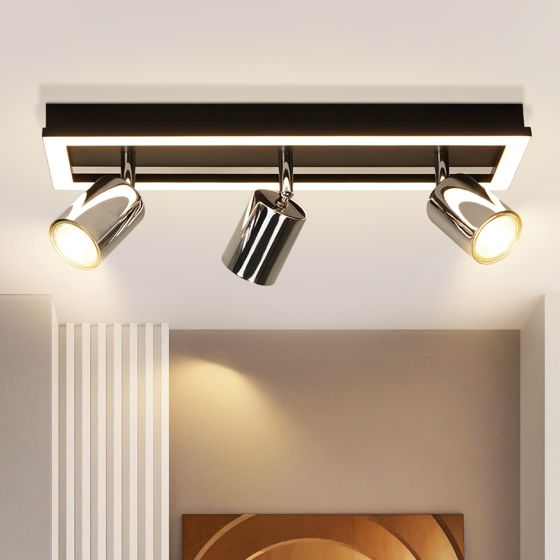 NETTLIFE LED-takspotlight med 3 lågor, svart, GU10, justerbar, 15 W, varmvit