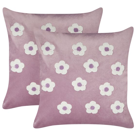 Set med 2 prydnadskuddar ECHINACEA 45 x 45 cm Sammet Mörklila