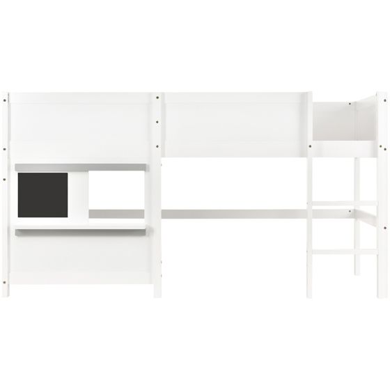 Våningssäng stuga 90 x 200 cm, vit, 2 hyllor, griffeltavla