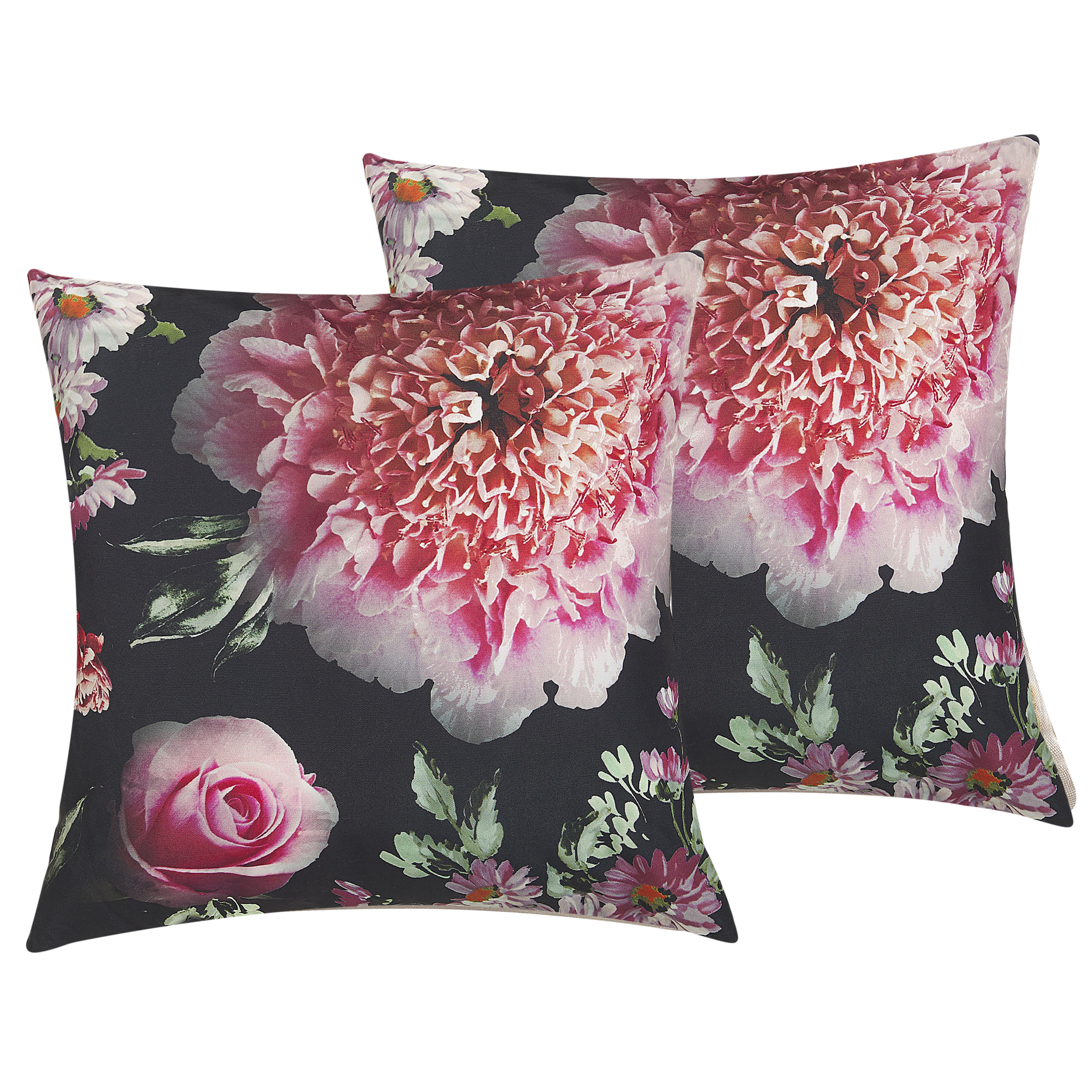 Set med 2 prydnadskuddar HEDERA 45 x 45 cm Svart Blommigt tryck