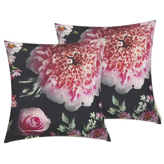 Set med 2 prydnadskuddar HEDERA 45 x 45 cm Svart Blommigt tryck
