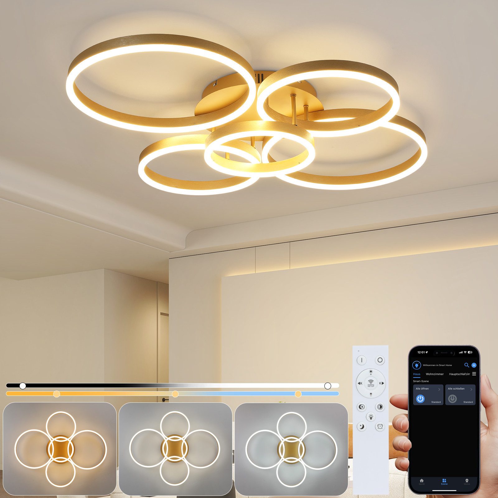NETTLIFE LED - taklampa, guld, metall