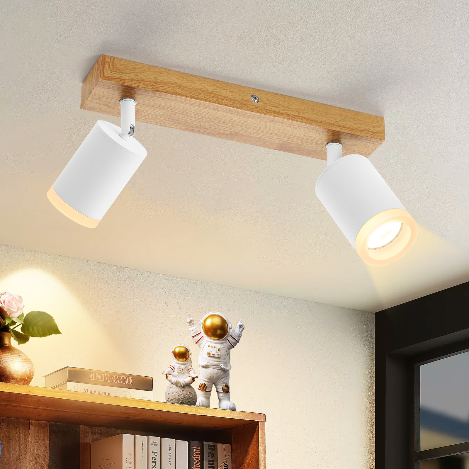 NETTLIFE vit takspotlight GU10 vintage träväggspotlight vridbar utan glödlampa 350° roterbar för industriellt bruk
