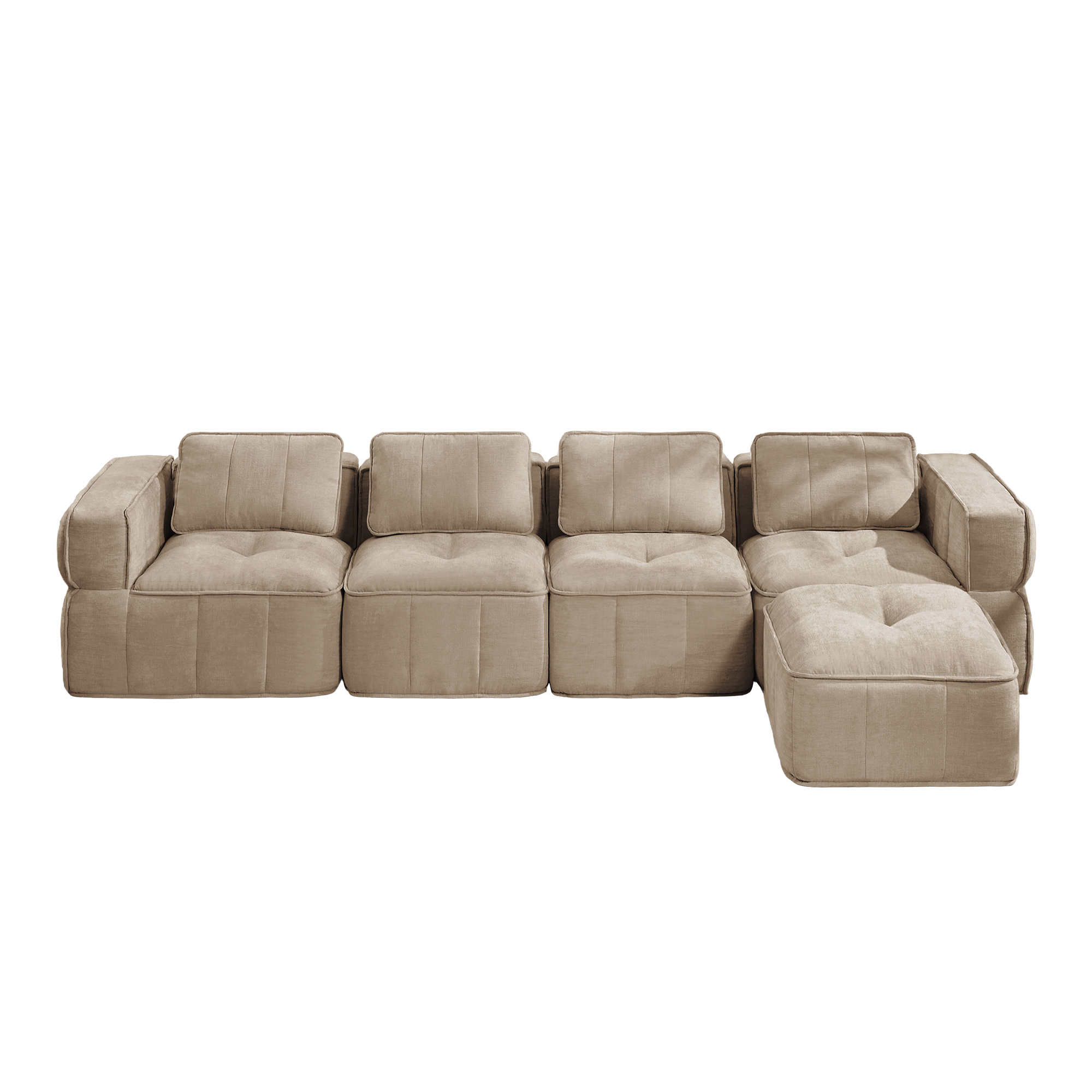 4-sitssoffa med fotpall, minimalistisk, polyester-sandfärgad