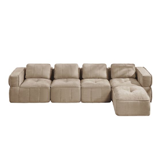 4-sitssoffa med fotpall, minimalistisk, polyester-sandfärgad