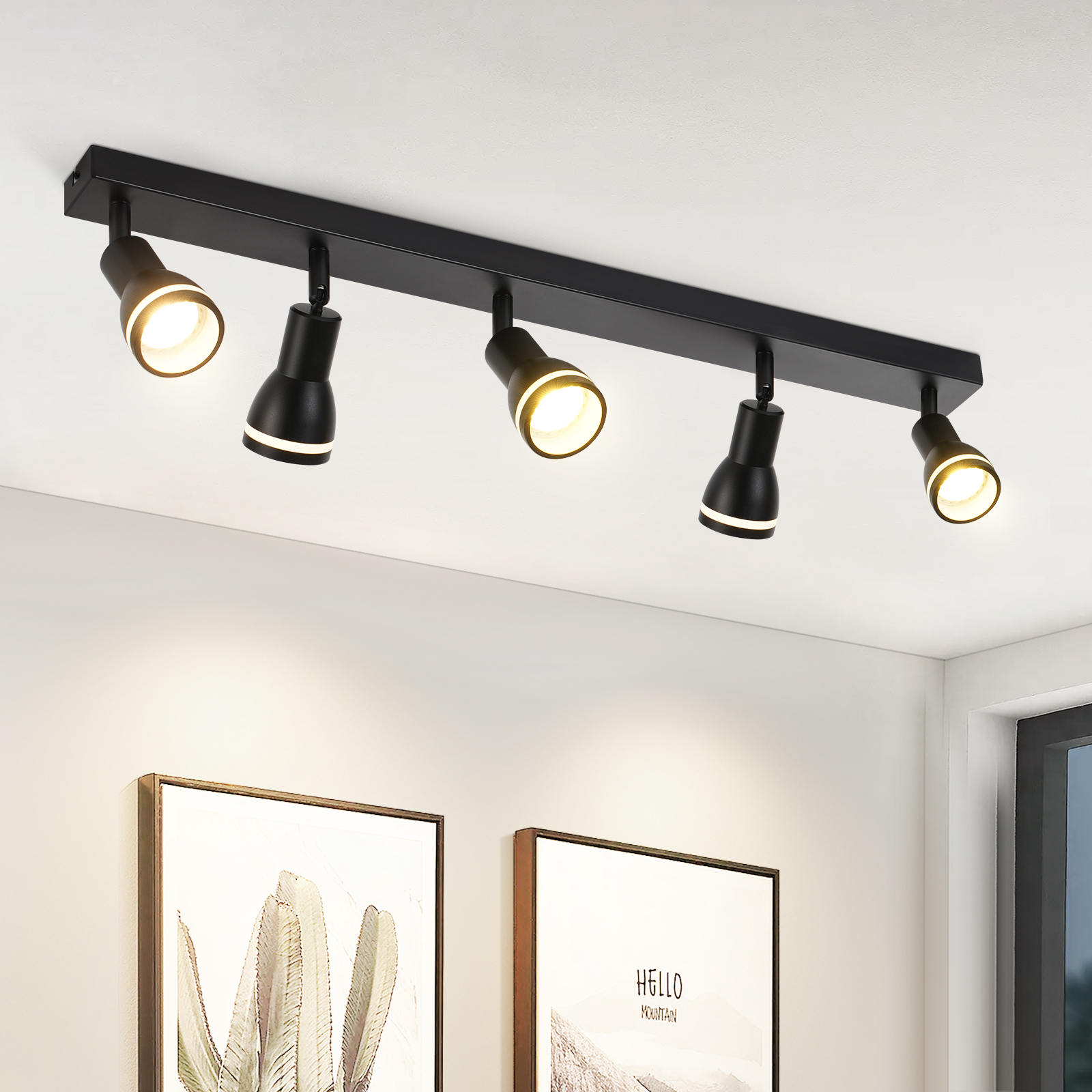 NETTLIFE Taklampa 5 Punkter Svart: Metalltaklampa GU10 Inomhusbruk Vridbara Spotlights för Kök Utan Glödlampor