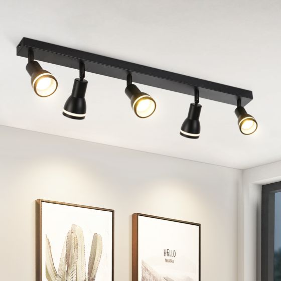 NETTLIFE Taklampa 5 Punkter Svart: Metalltaklampa GU10 Inomhusbruk Vridbara Spotlights för Kök Utan Glödlampor