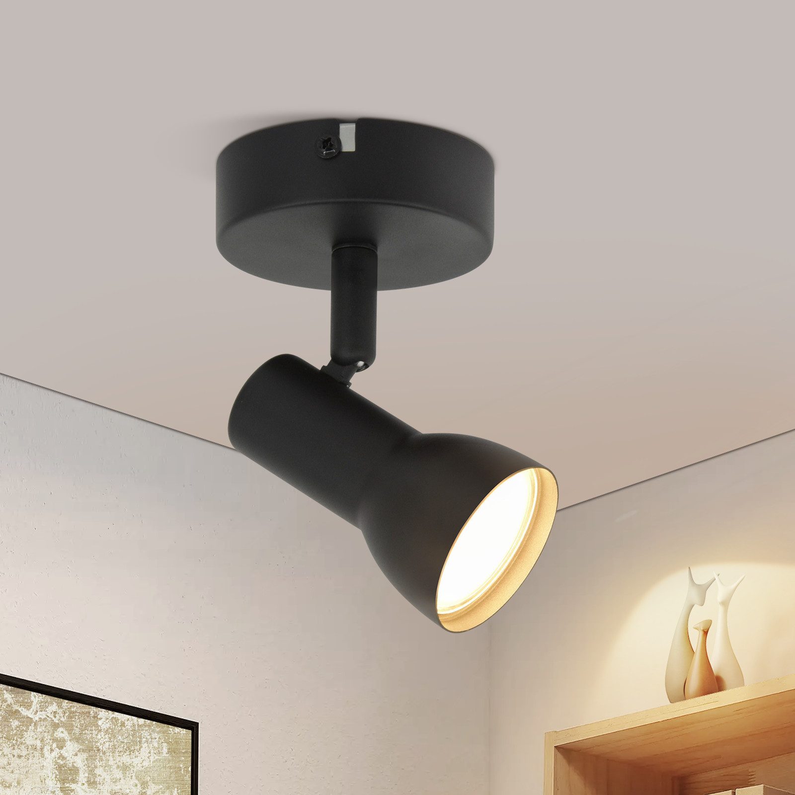 NETTLIFE 1-låmig modern svart takspotlight för inomhusbruk, GU10, för sovrum