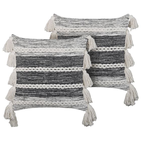 Set med 2 prydnadskuddar ROCHEA 45 x 45 cm Bomull Svart Randigt