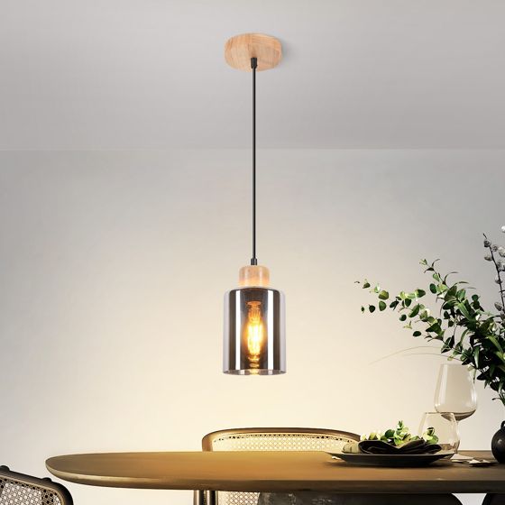NETTLIFE trähänglampa, E27-hänglampa, vintage matbordslampa i glas