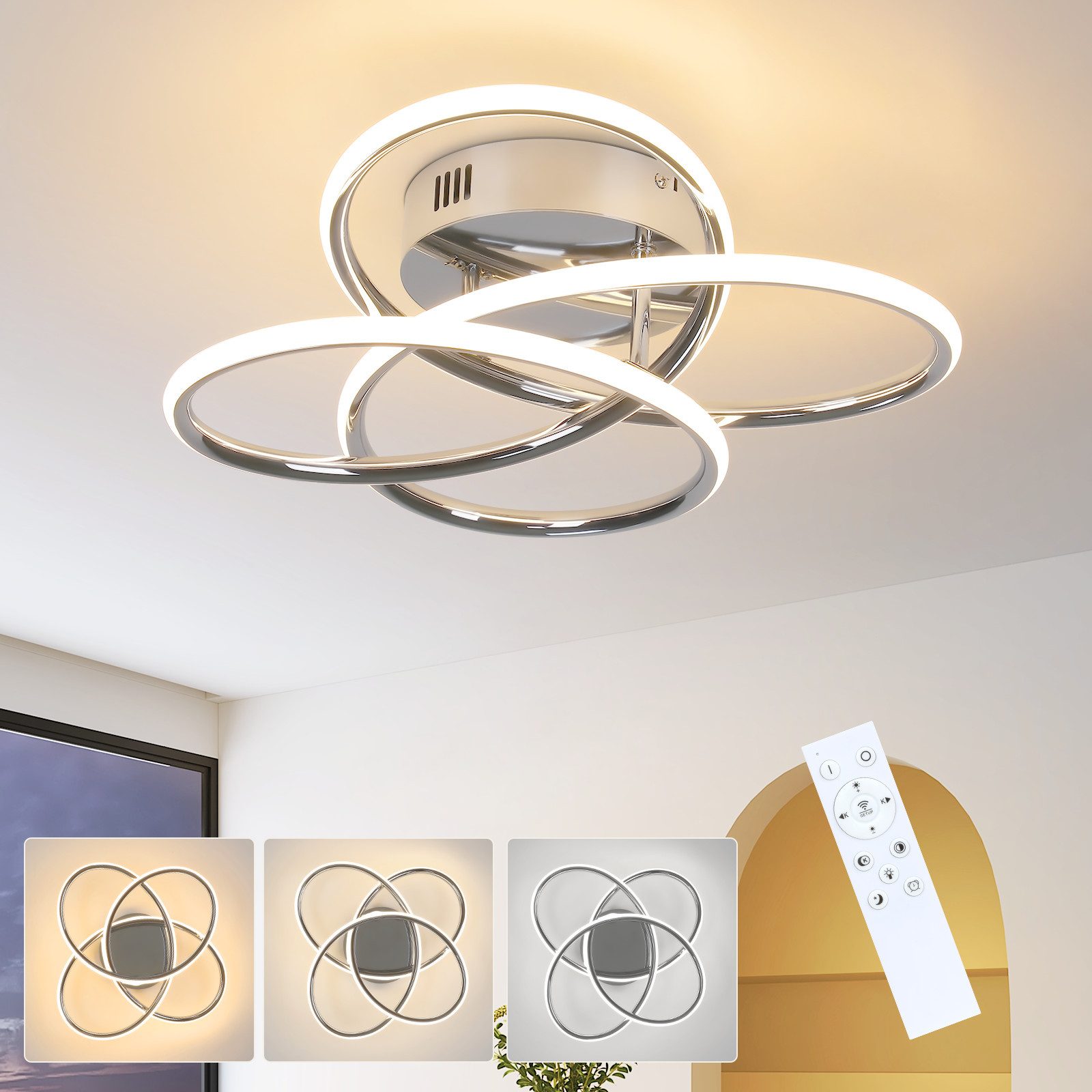 NETTLIFE LED - taklampa för hallen, dimbar, med fjärrkontroll, modern fjärilsdesign, 36 cm, 44 W