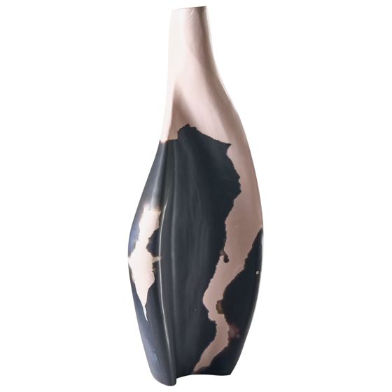 Dekorationsvas LAGOS 40 cm Mangoträ Svart/ Beige