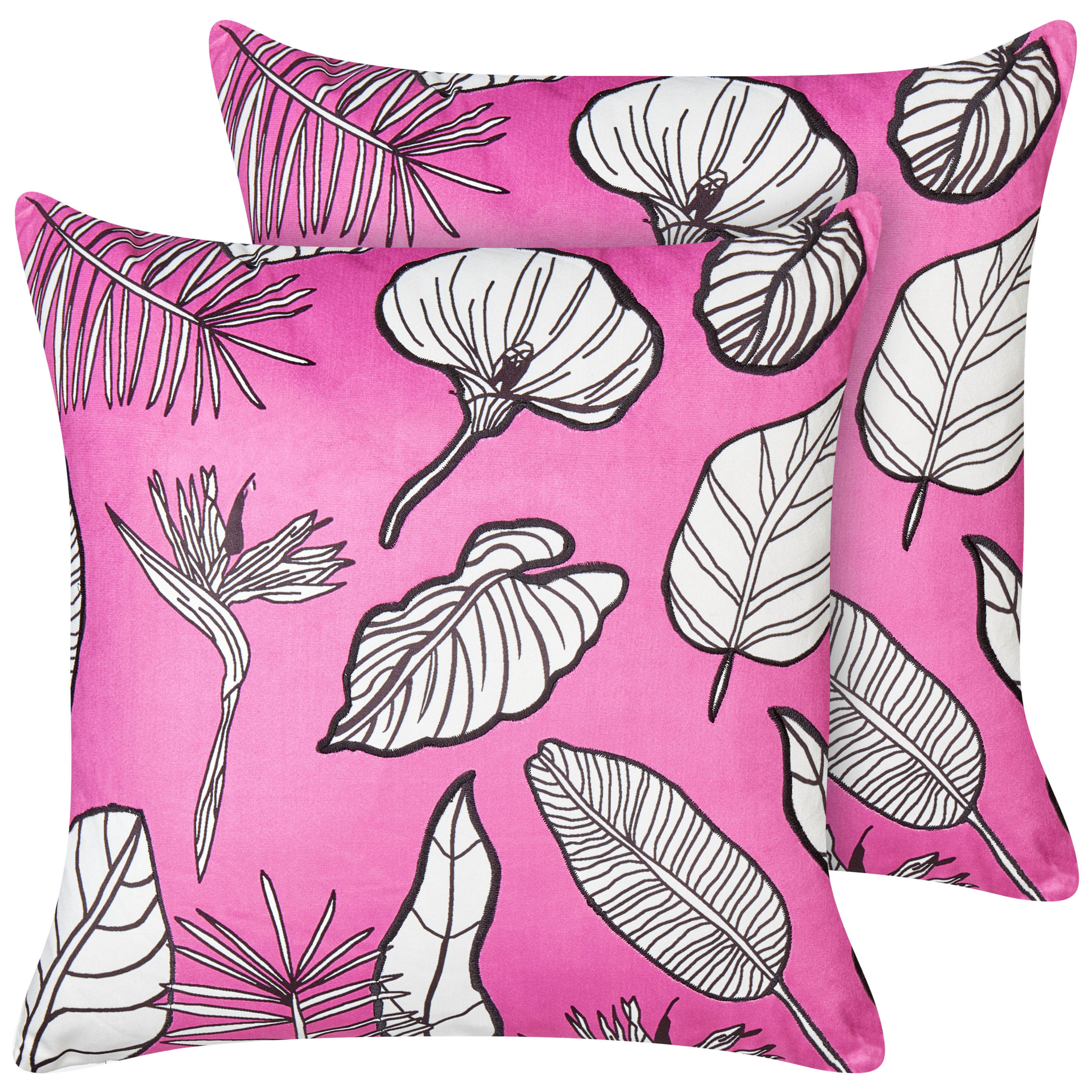 Set med 2 prydnadskuddar MALVA 45 x 45 cm Sammet Rosa Blommigt tryck