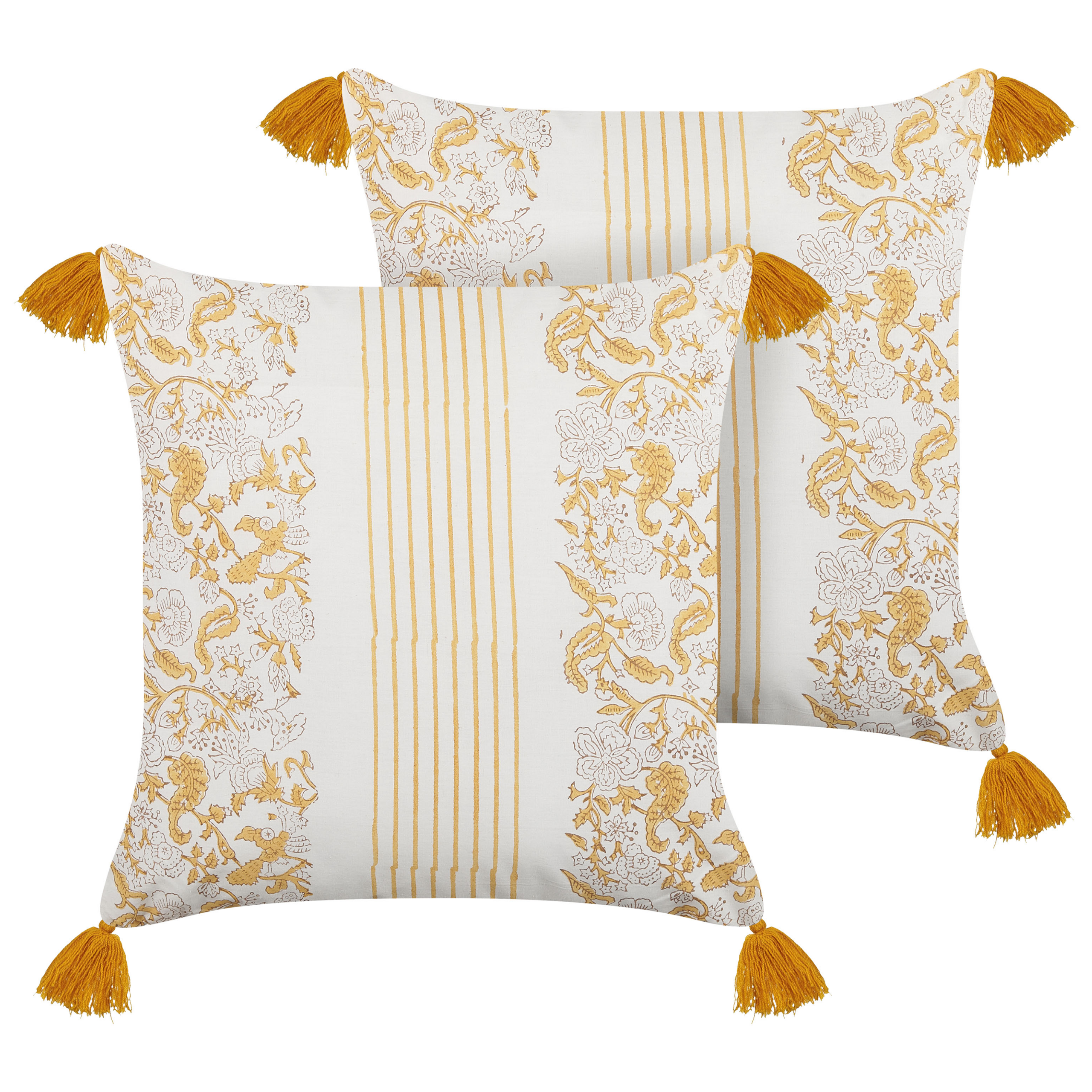 Set med 2 prydnadskuddar BILOBA 45 x 45 cm Bomull Gul Blommigt tryck