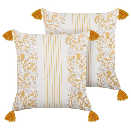 Set med 2 prydnadskuddar BILOBA 45 x 45 cm Bomull Gul Blommigt tryck