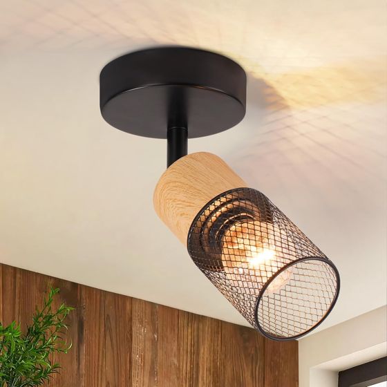NETTLIFE takspotlight i trä E14 taklampa 350° justerbar väggspotlight vintage - kökslampa