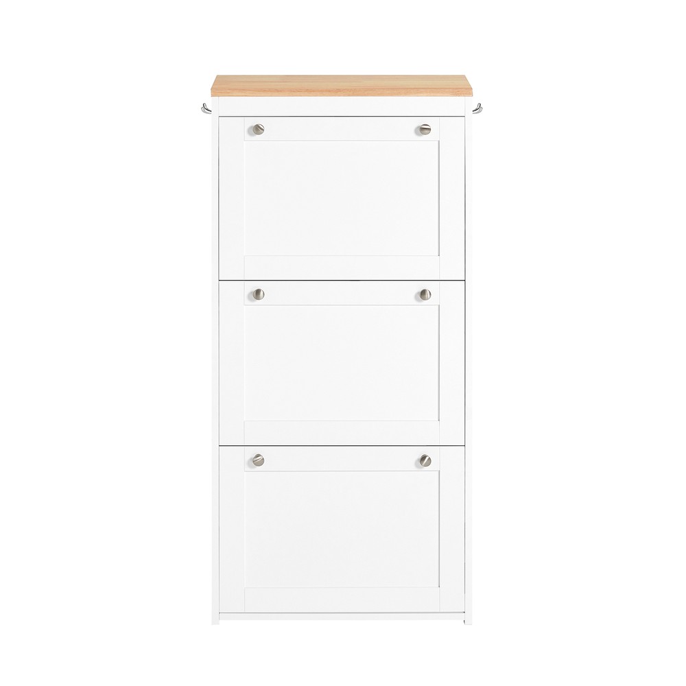 SoBuy FSR144-WN Skoställ, skoskåp med 3 klaffar, skohylla, skobyrå, med 2 krokar, vit-natur, bh ca. : 59 x 116 x 26 cm