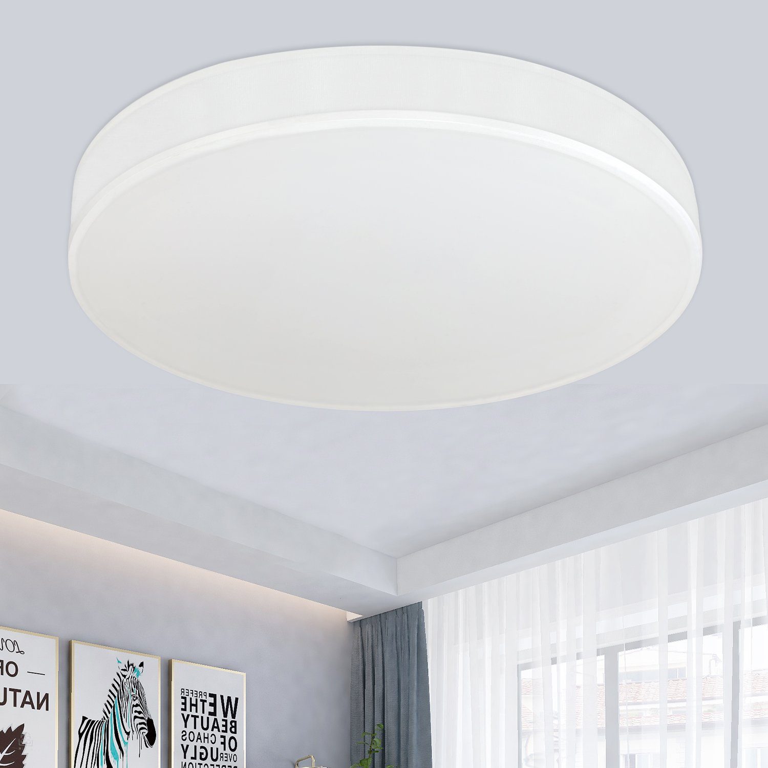 NETTLIFE Modern 30 cm, rund vit, LED-taklampa, 12 W med tygskärm 3000 K varmvit för vardagsrum, sovrum