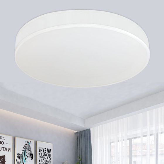NETTLIFE Modern 30 cm, rund vit, LED-taklampa, 12 W med tygskärm 3000 K varmvit för vardagsrum, sovrum