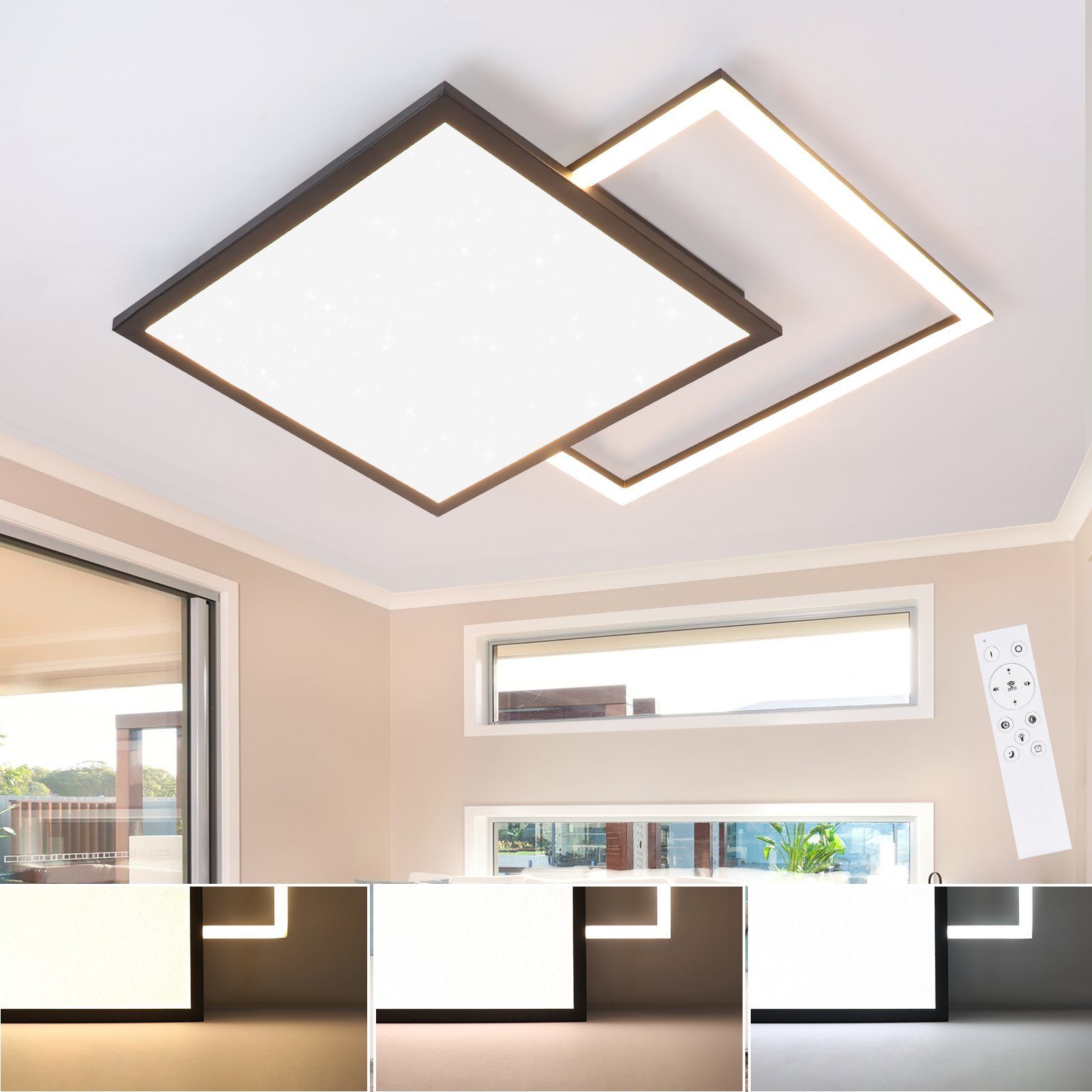 NETTLIFE LED - taklampa, 46W, för vardagsrum, svart, modern, dimbar. Kökslampa, med stjärnhimmelsdesign.