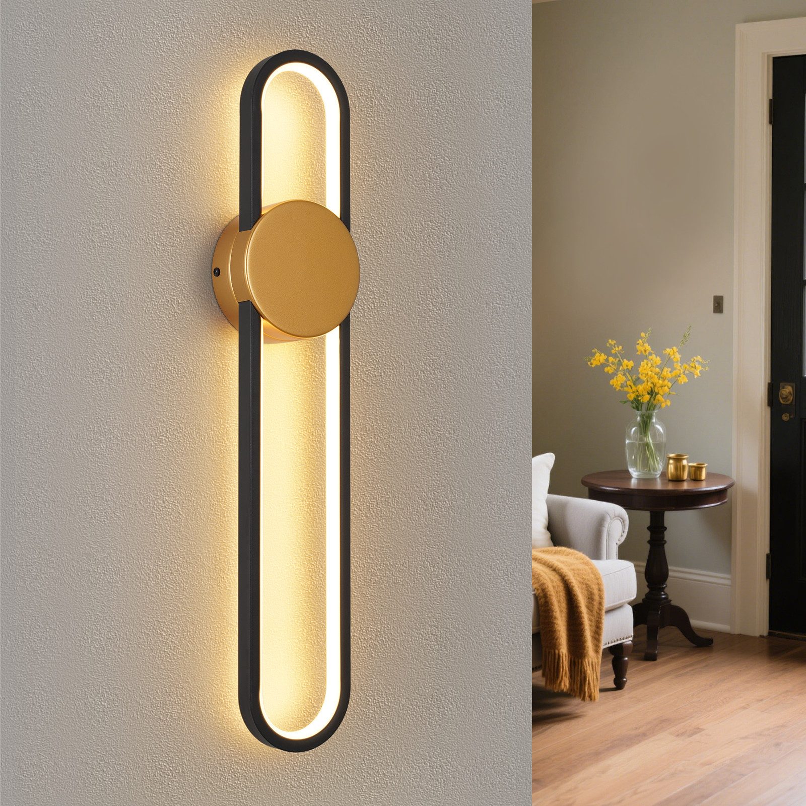 NETTLIFE LED-vägglampa - 12 W - 60 cm trapplampa - guld - modern design - varmvit 3000 K - minimalistisk vägglampa
