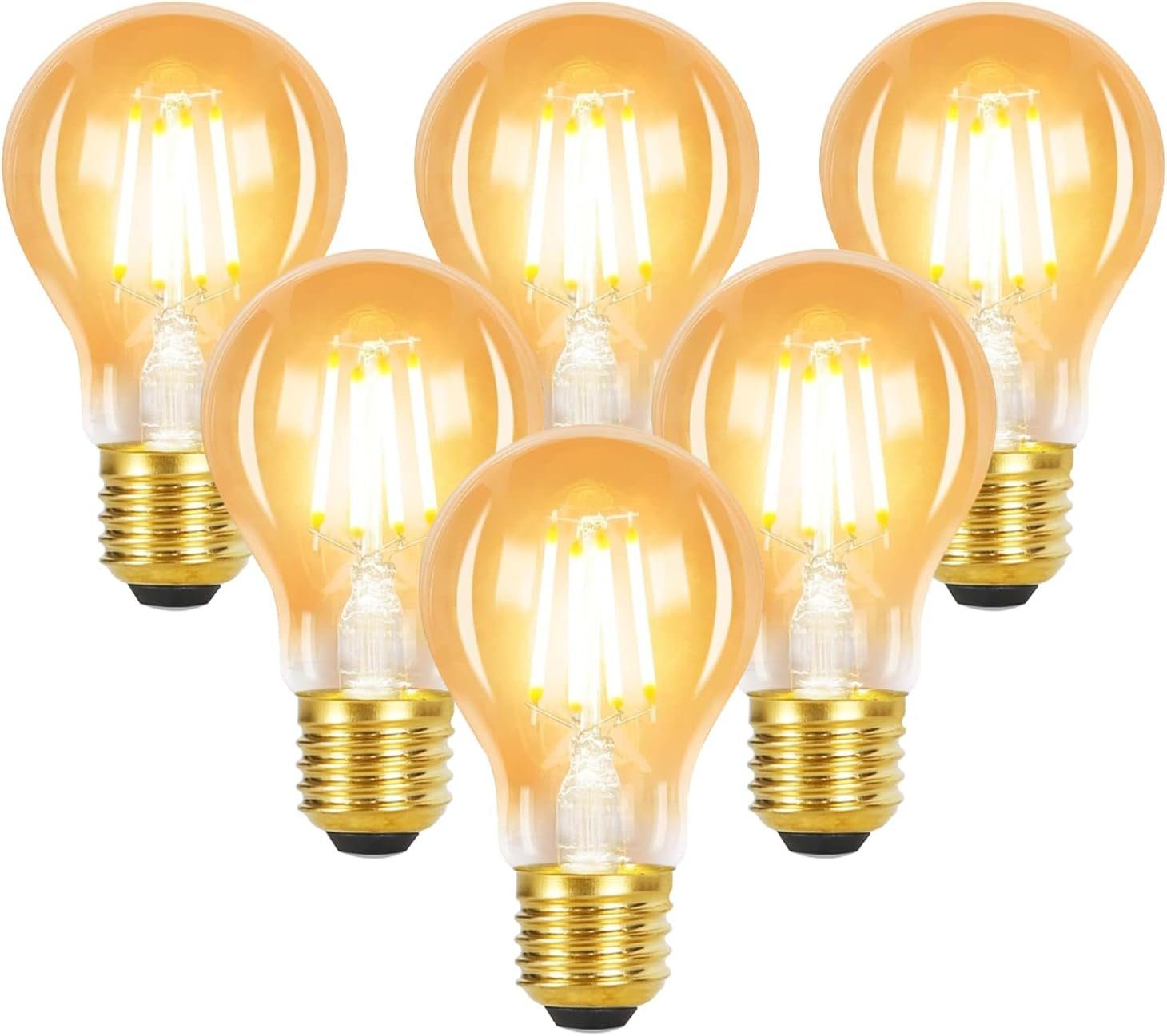 NETTLIFE 6 st E27 LED-lampor, varmvita, A60, vintage, 4 W, 2700 K, Edison-glödtråd, retro energisparlampa för hemmabruk