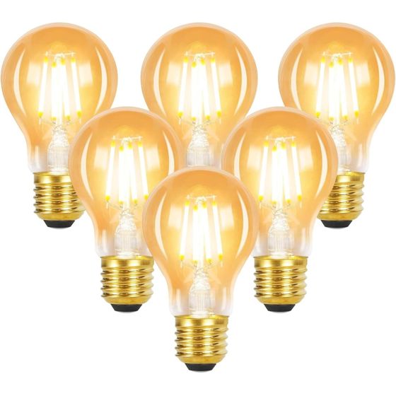 NETTLIFE 6 st E27 LED-lampor, varmvita, A60, vintage, 4 W, 2700 K, Edison-glödtråd, retro energisparlampa för hemmabruk