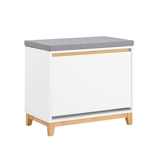 SoBuy Skoställ, skoskåp med klaff, skobänk med sittdyna, skobyrå, sittbänk, vit och natur, BH ca 60 x 55 x 34 cm FSR191-WN