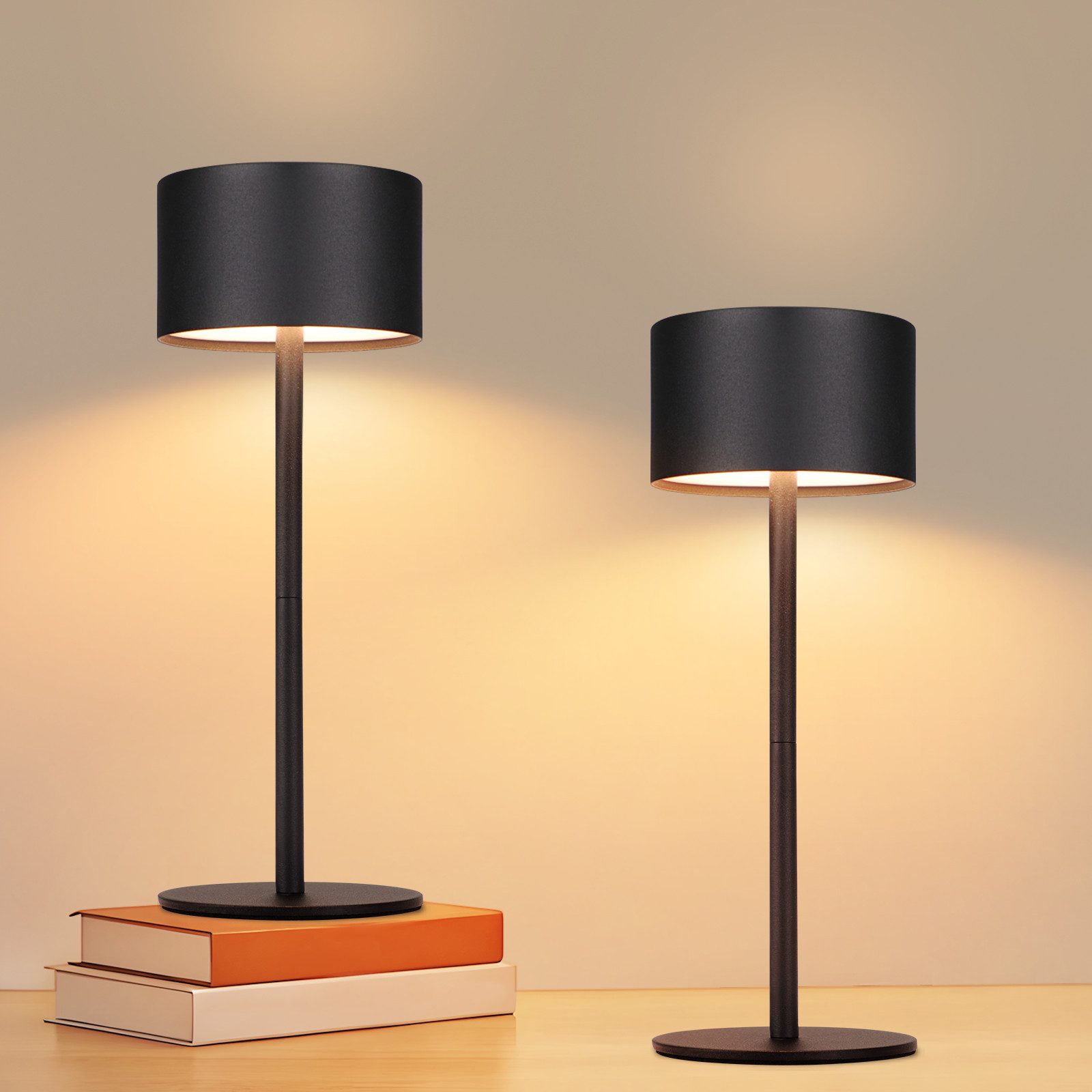 NETTLIFE Trådlös LED-bordslampa, 2 st: Dimbar pekskärm, 3 färgtemperaturer, Höjdjusterbar, USB