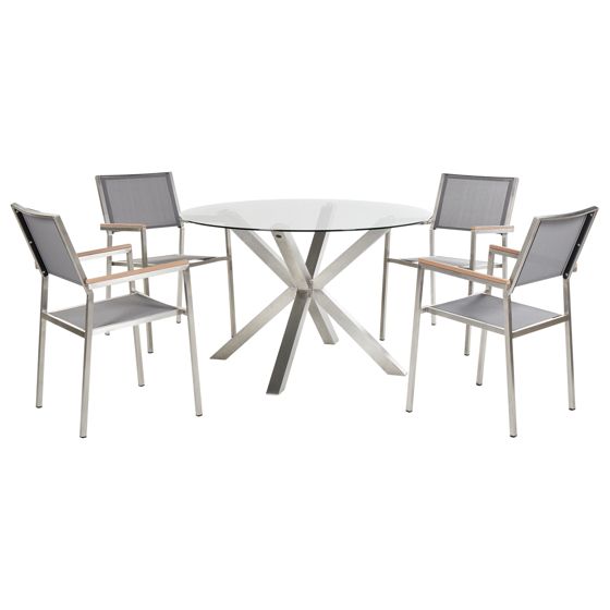 Trädgårdsmatgrupp 4-sits MALETTO/GROSSETO Rostfritt stål Silver