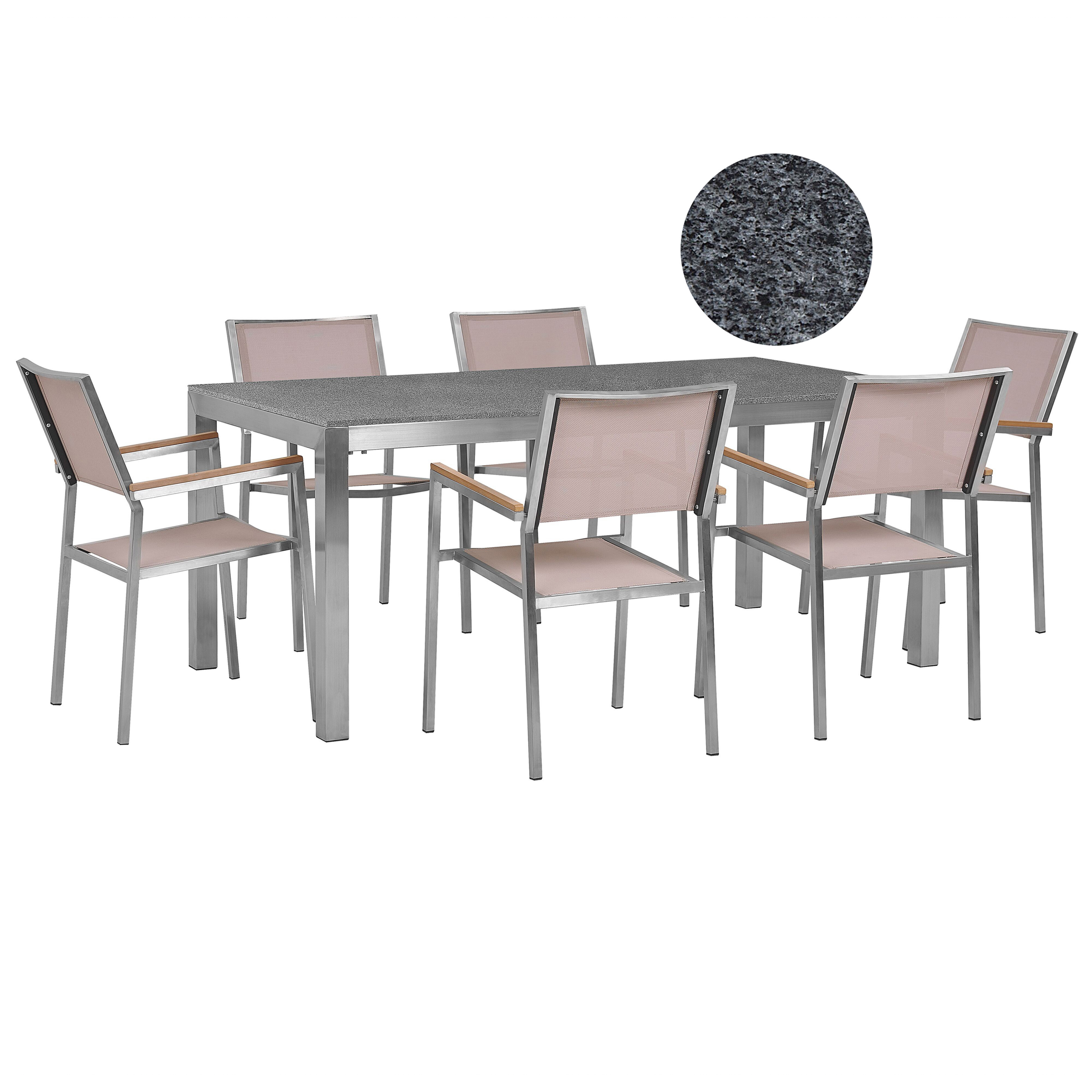 Trädgårdsmatgrupp 6-sits GROSSETO Granit Polerad Grå/ Beige