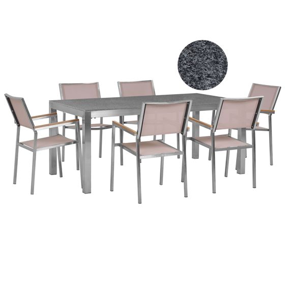 Trädgårdsmatgrupp 6-sits GROSSETO Granit Polerad Grå/ Beige