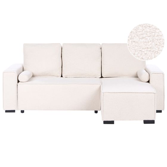 Hörnbäddsoffa EDANE med förvaring Bouclé Off-White Vänstervänd