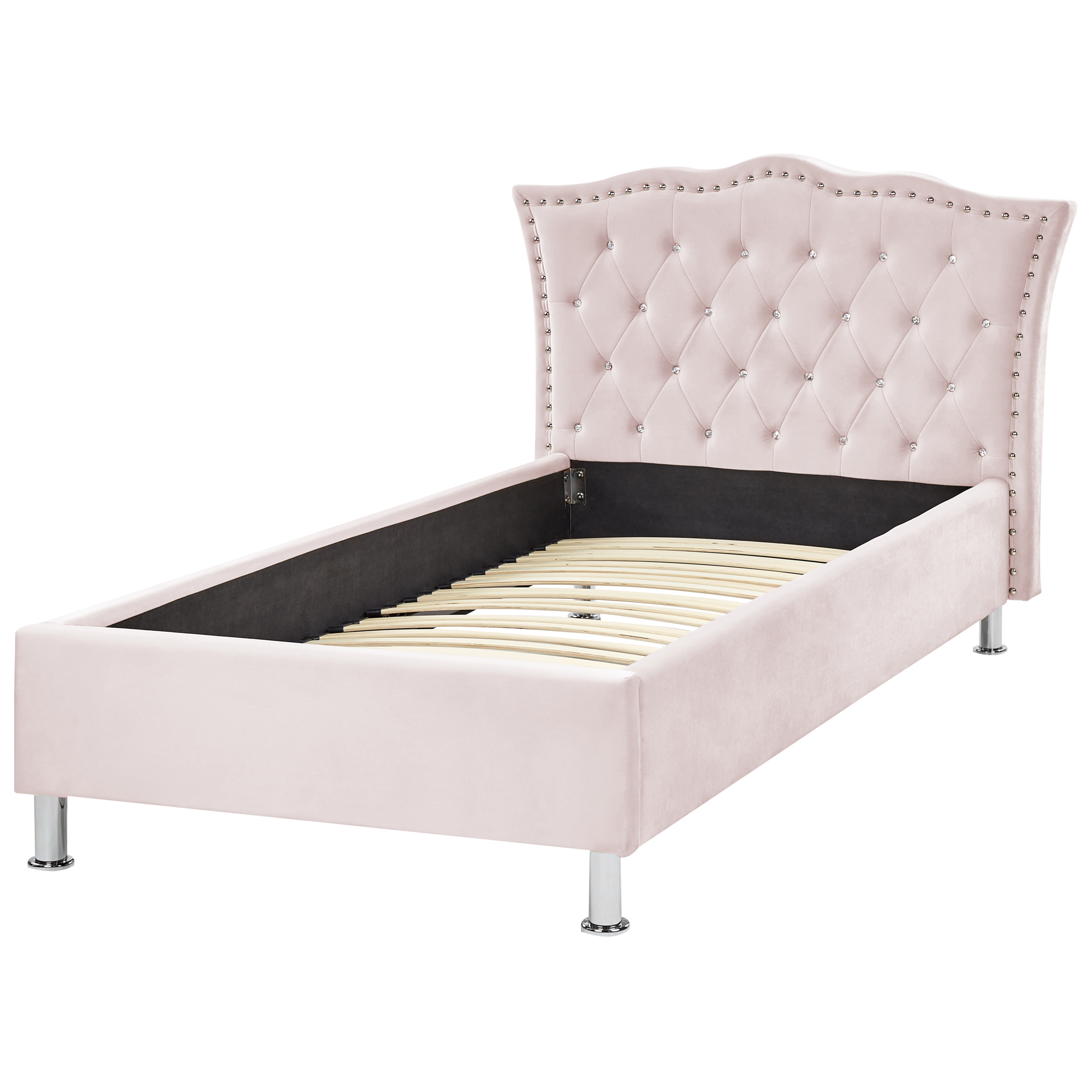 Säng med lamellram Sammet METZ 90 x 200 cm Pastellrosa