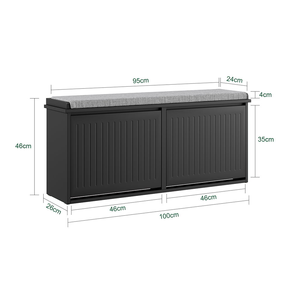 SoBuy sittbänk med förvaringsutrymme, skobänk med sits, skohylla med förvaringsutrymme, klaff, sittkudde, kan belastas upp till 158 kg, för hall, vardagsrum, 100 x 46 x 26 cm, svart, FSR98-XL-SCH