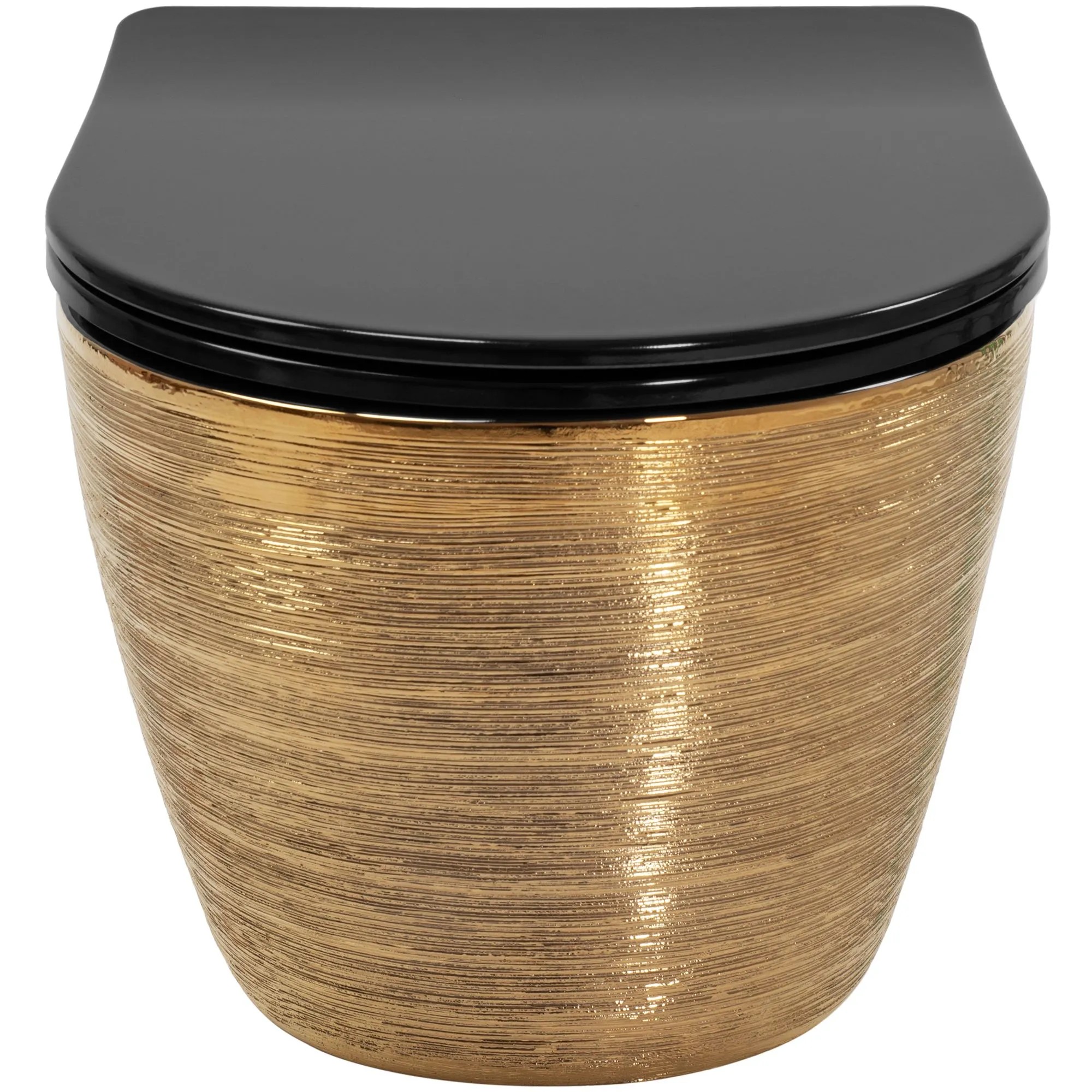 REA Vägghängd Toalettstol Carlo Mini Tornado Svart/Borstat Guld, 49x36x37cm