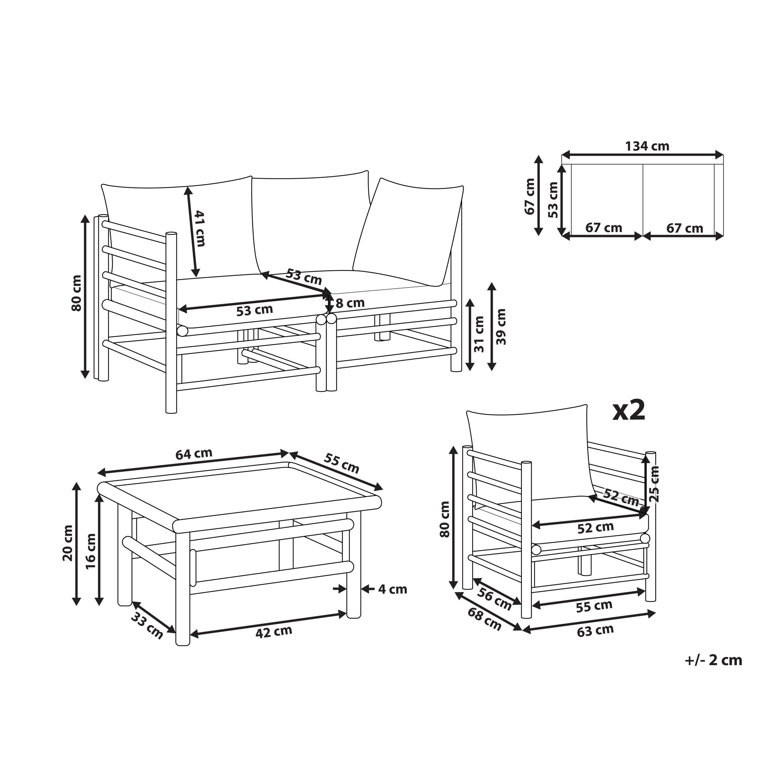 Trädgårdssoffgrupp med bord 4-sits CERRETO Bambu Off-White