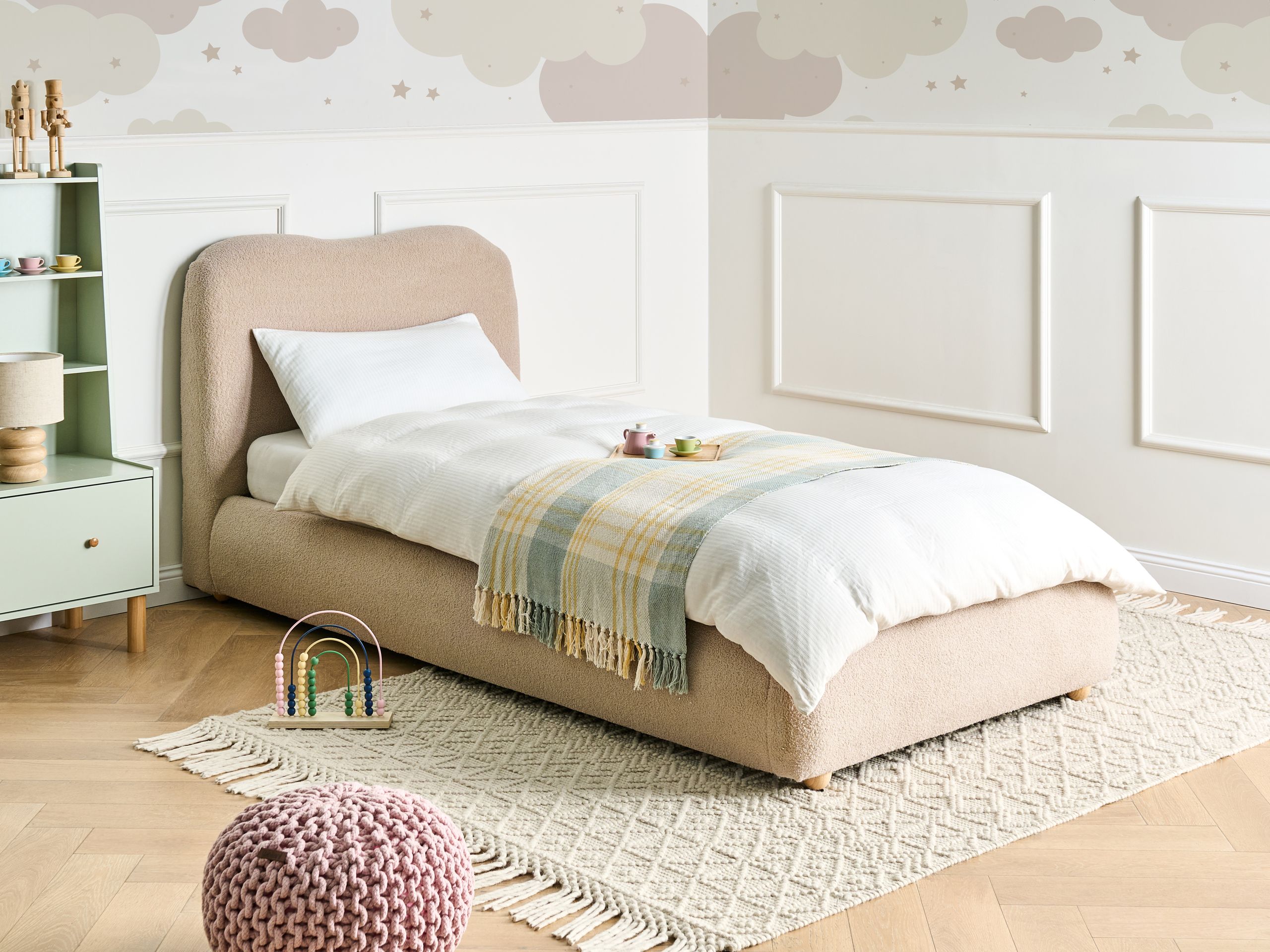 Säng med förvaring BLAGNAC Bouclé Beige 90 x 200 cm