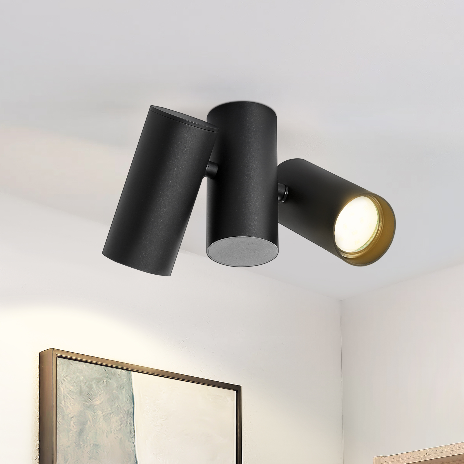NETTLIFE - taklampa 2 svarta takspotlights - GU10 modern metall roterbar 180° för inomhusbruk MAX.25W utan glödlampa