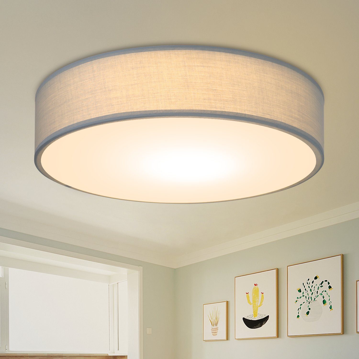 NETTLIFE Rund Taklampa, 1 Lampa, E27 30CM, Modernt Sovrum, Grå Lampa med Tygskärm, Halllampa, För Vardagsrum och Kök