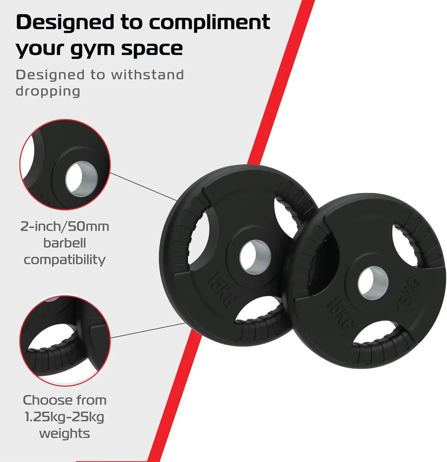 Olympiska Tri-Grip viktskivor, svarta, par, 15 kg, par