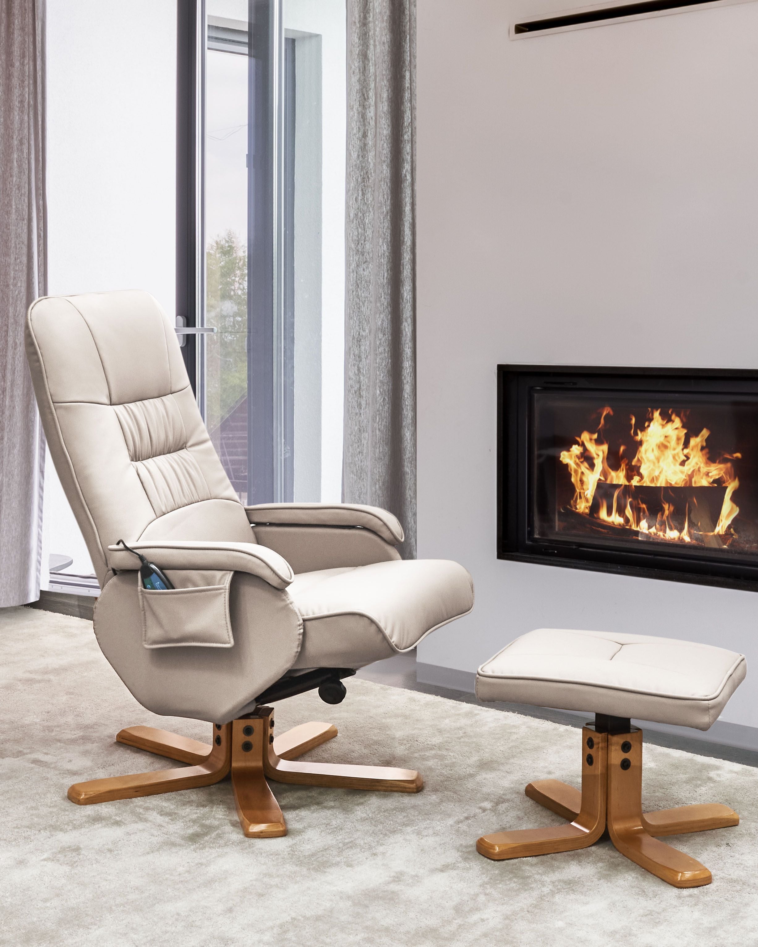 Massagestol RELAXPRO med fotpall Konstläder Ljusbeige