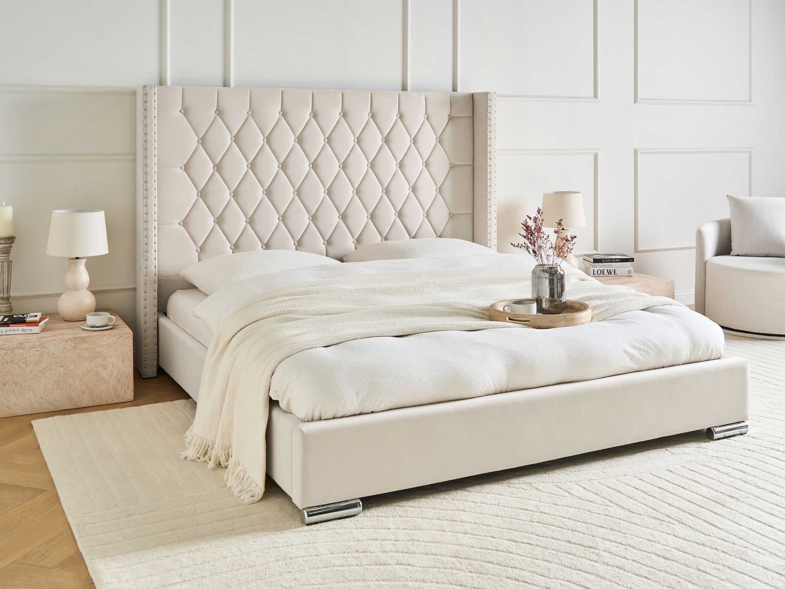 Säng med lamellram Sammet LUBBON 180 x 200 cm Off-White