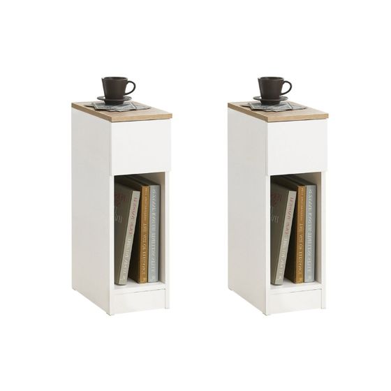 SoBuy Smalt Sängbord 2-Pack, Nattduksbord med Låda och Hylla, Smal Sidobord för Sovrum och Vardagsrum, Vit W20 × D35 × H60cm FBT111-WNx2